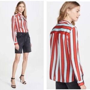 Alice + Olivia Red and Blue Striped Blouse